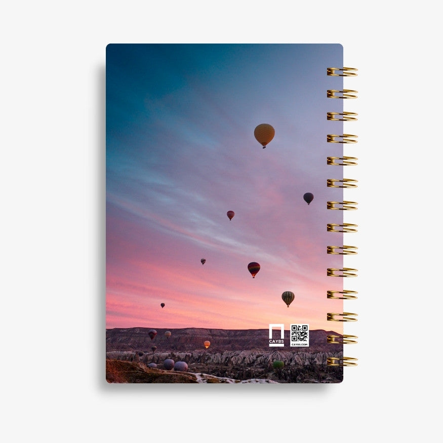Premium Spiral Plain Notebook - Hot Air Balloons Cover Design - A5 Size, Made In UAE