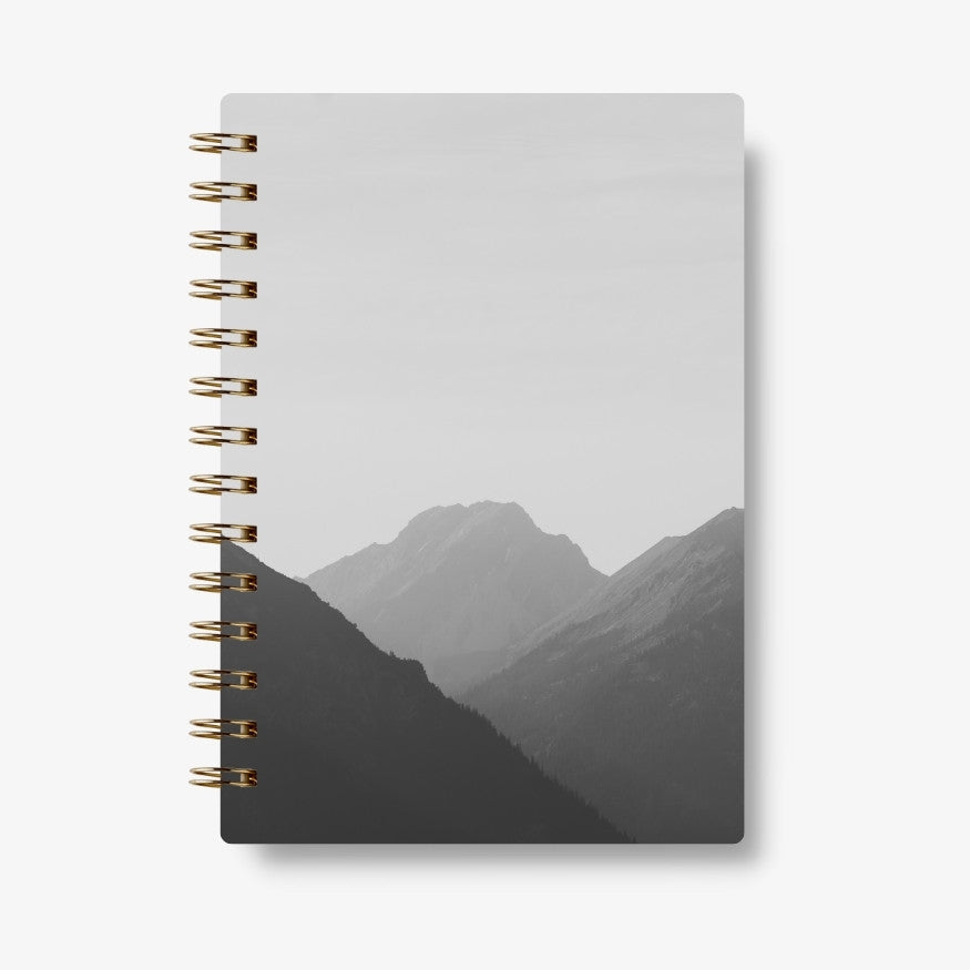 Premium Spiral Plain Notebook - Black & White Mountain Cover - A5 Size, Made In UAE