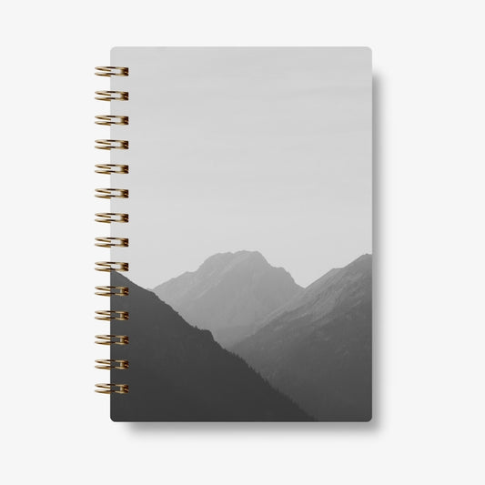 Premium Spiral Plain Notebook - Black & White Mountain Cover - A5 Size, Made In UAE