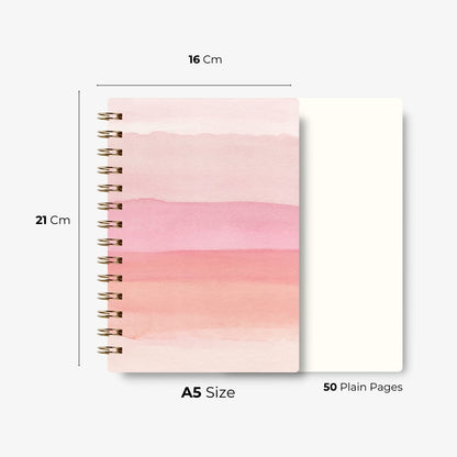 Premium Spiral Plain Notebook - Pink Stripes in Oil Pint Cover Design - A5 Size, Made In UAE
