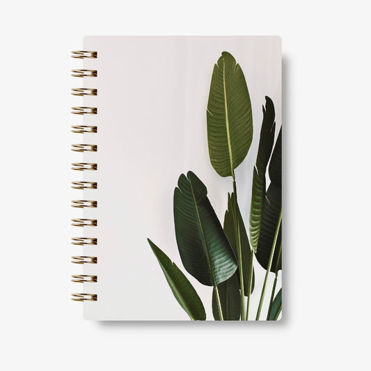 Premium Spiral Plain Notebook - Minimalist Green Leaf Cover Design - A5 Size, Made In UAE