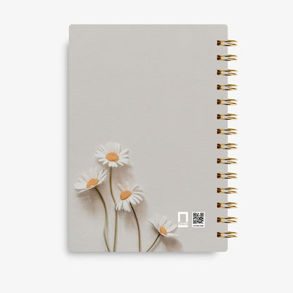 Premium Spiral Plain Notebook - White Minimalist Flower Printed Cover - A5 Size, Made In UAE