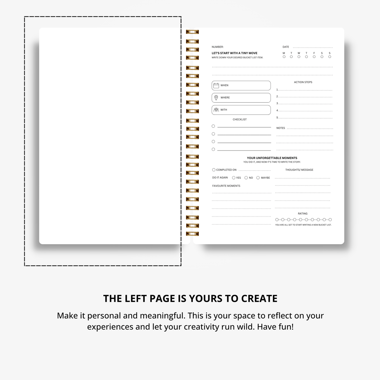 Premium Bucket List Journal - Sunset Orange - Fillable Templates - A5 Size