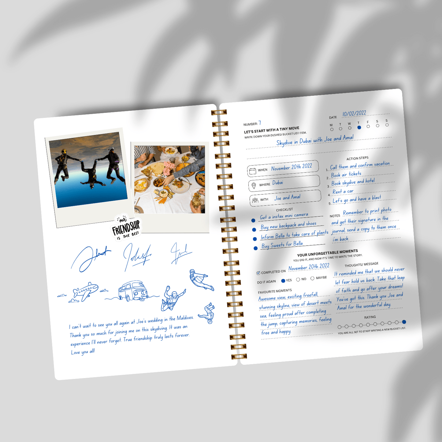 Premium Bucket List Journal - Blue & Pink - Fillable Templates - A5 Size