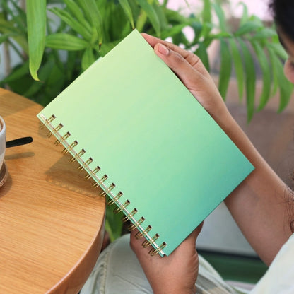 Premium Spiral Plain Notebook - Green Gradient Printed Cover - A5 Size, Made In UAE