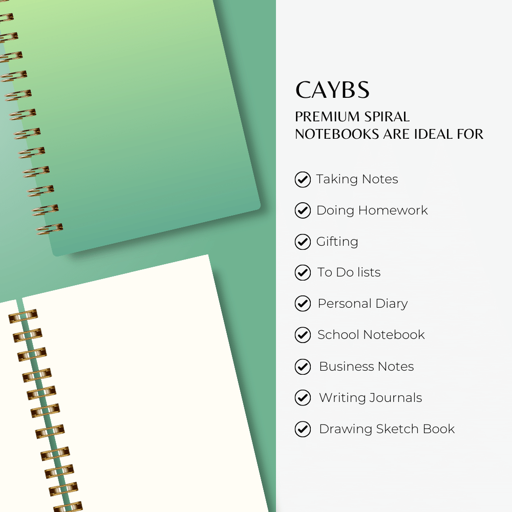 Premium Spiral Plain Notebook - Green Gradient Printed Cover - A5 Size, Made In UAE