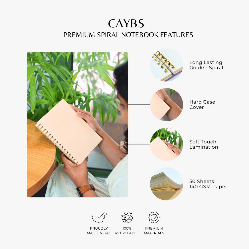 Premium Spiral Plain Notebook - Minimalist Pastel Brown - A5 Size, Made In UAE