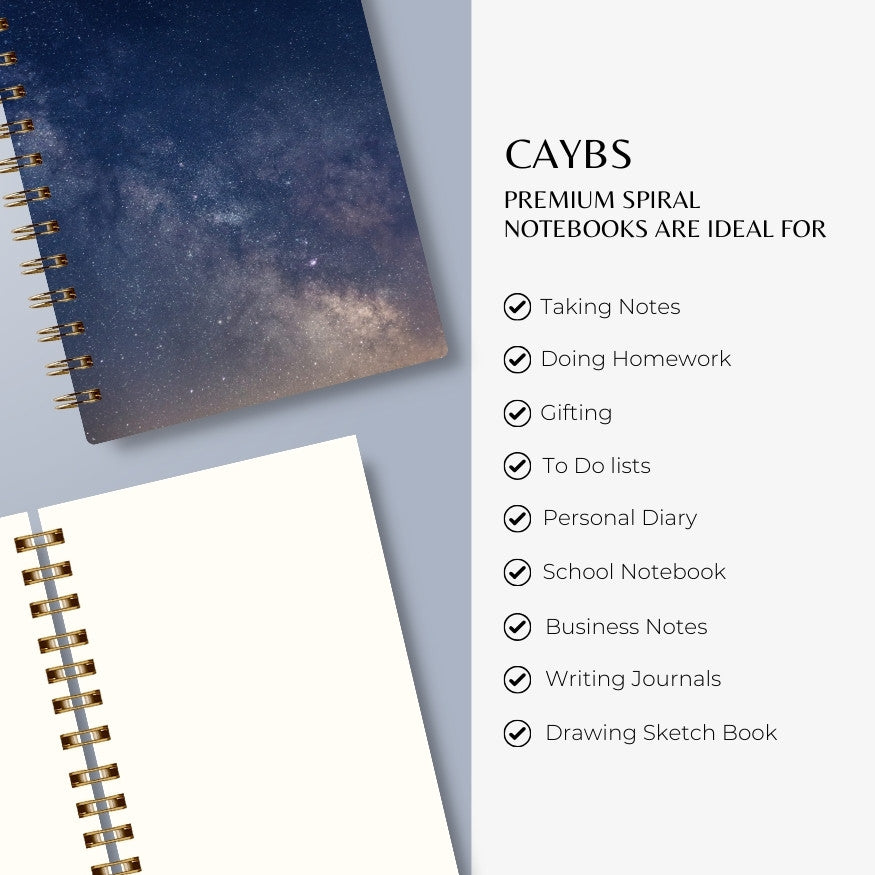 Premium Spiral Plain Notebook - Night Sky Printed Cover - A5 Size, Made In UAE
