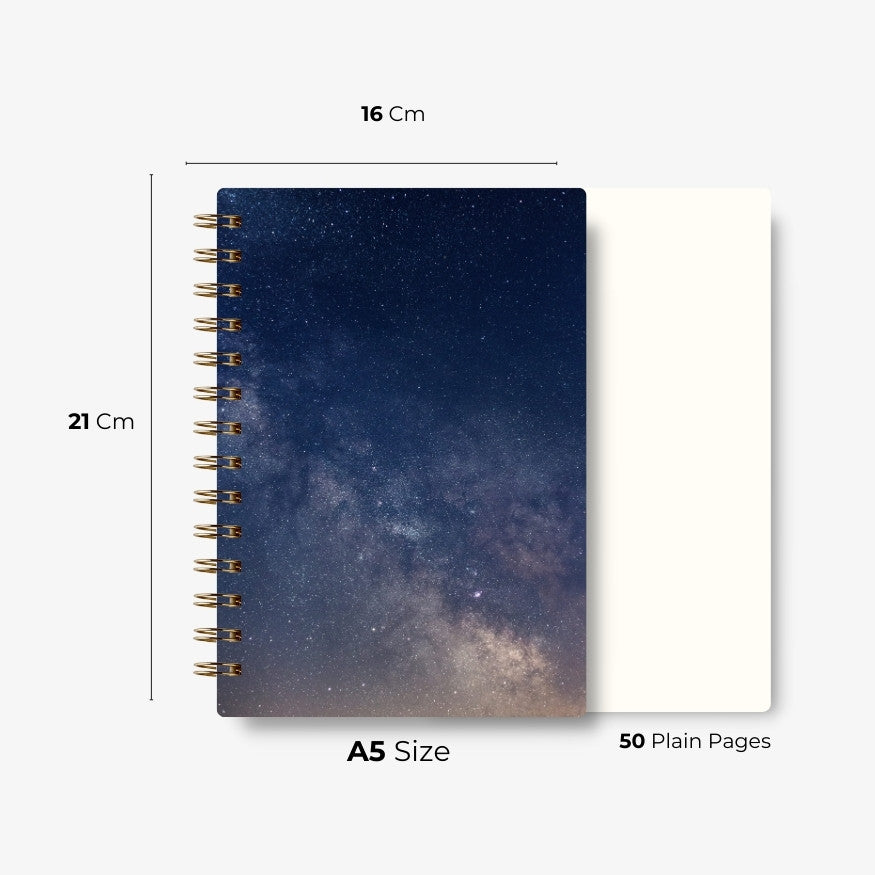 Premium Spiral Plain Notebook - Night Sky Printed Cover - A5 Size, Made In UAE