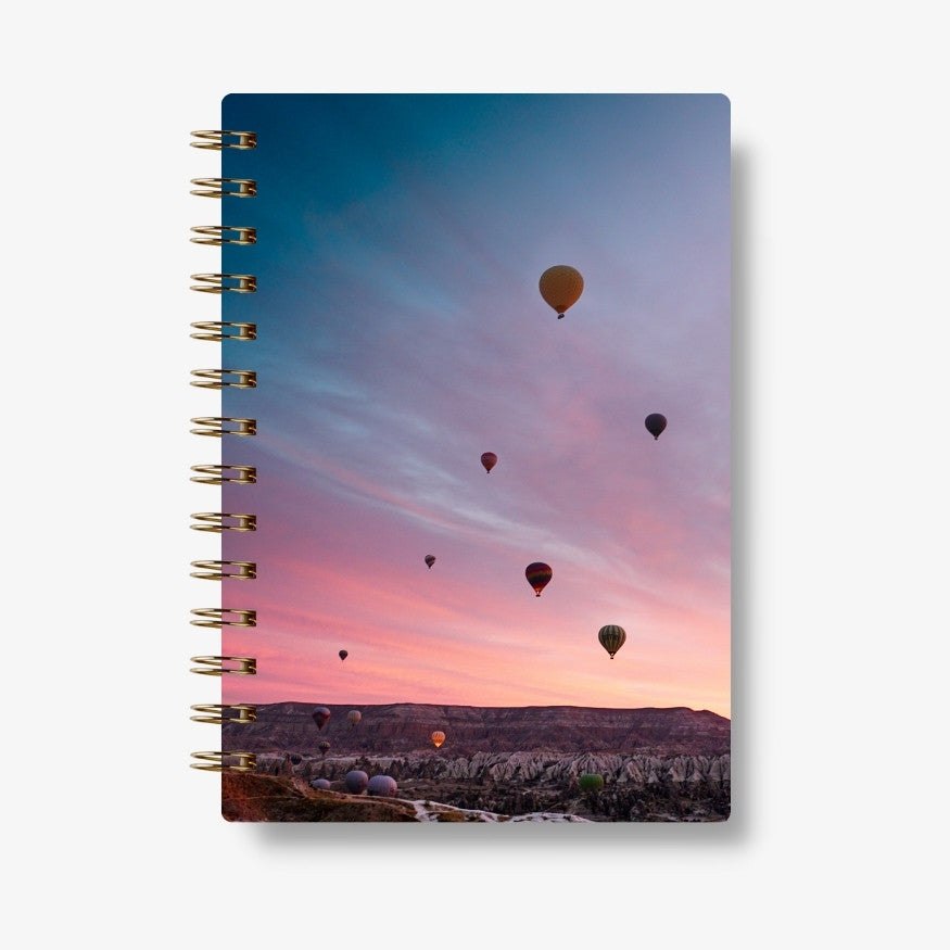Premium Spiral Plain Notebook - Hot Air Balloons Cover Design - A5 Size, Made In UAE