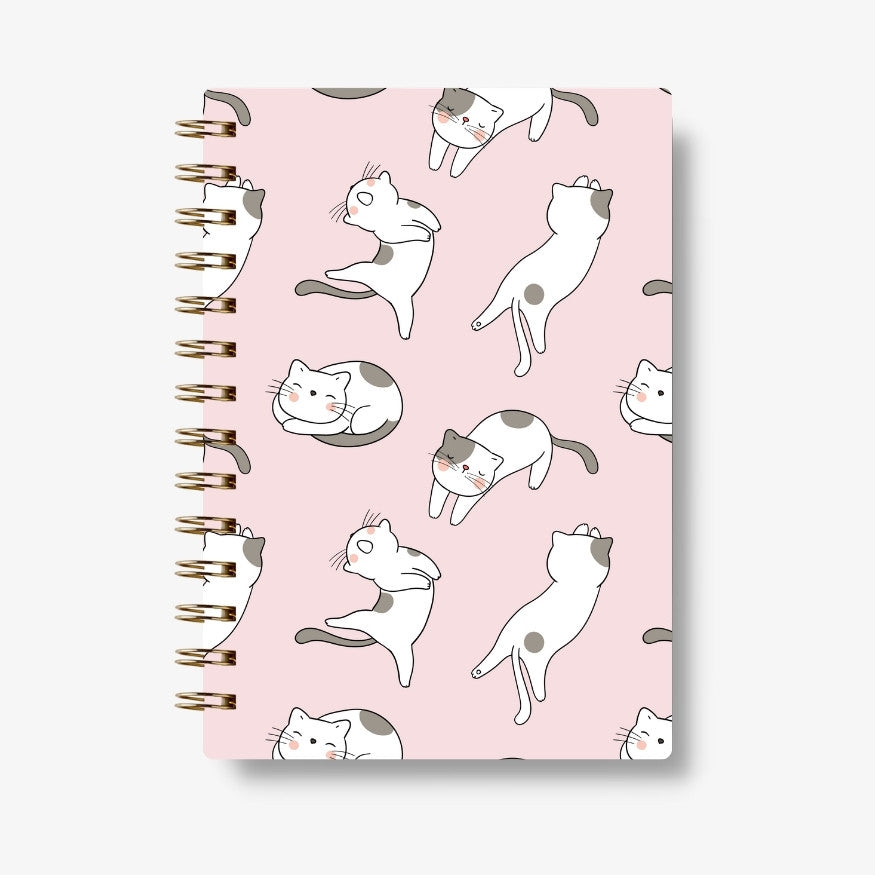 Premium Spiral Plain Notebook - Cat Pattern Printed Cover - A5 Size, Made In UAE