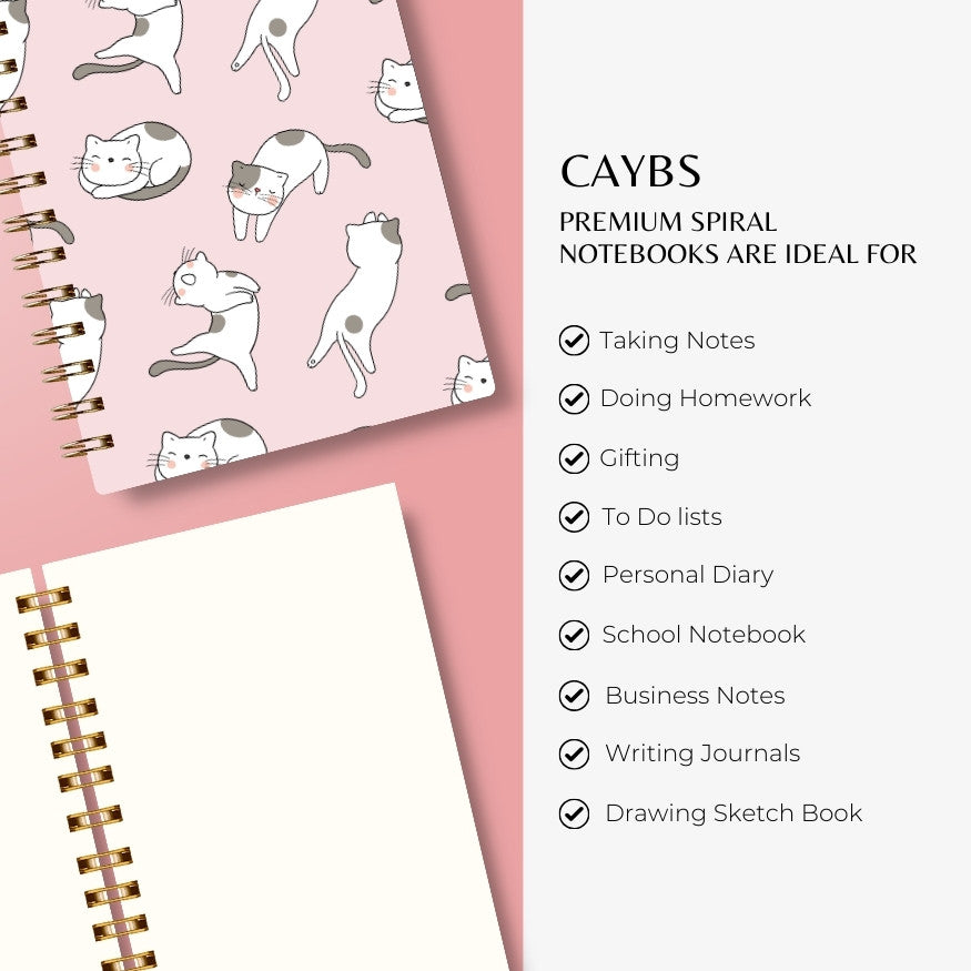 Premium Spiral Plain Notebook - Cat Pattern Printed Cover - A5 Size, Made In UAE