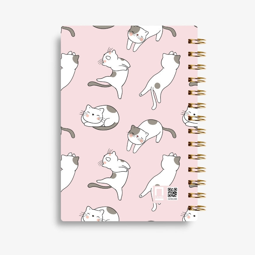 Premium Spiral Plain Notebook - Cat Pattern Printed Cover - A5 Size, Made In UAE