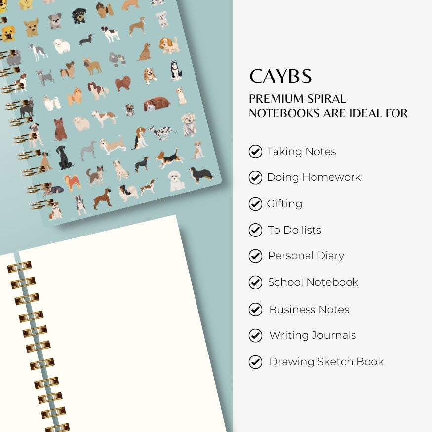 Premium Spiral Plain Notebook - Dogs Pattern Cover Printed- A5 Size, Made In UAE