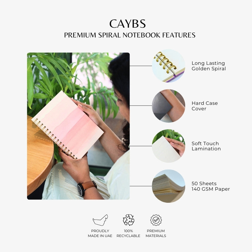 Premium Spiral Plain Notebook - Pink Stripes in Oil Pint Cover Design - A5 Size, Made In UAE