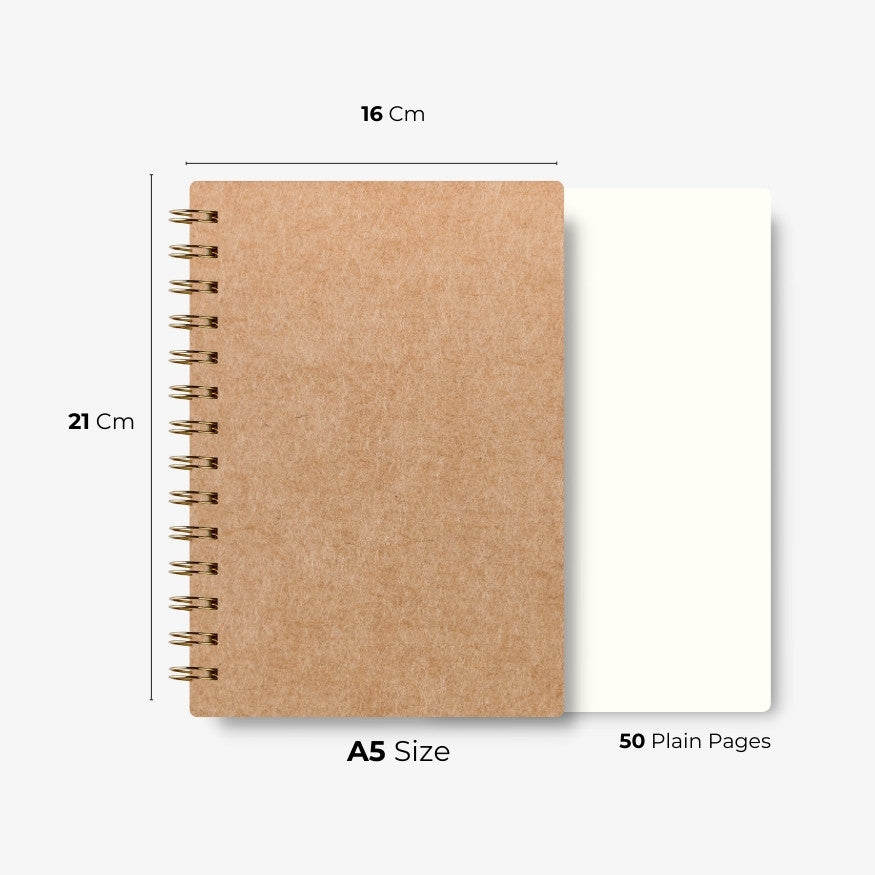 Premium Spiral Plain Notebook - Kraft Natural Eco Friendly Design - A5 Size, Made In UAE