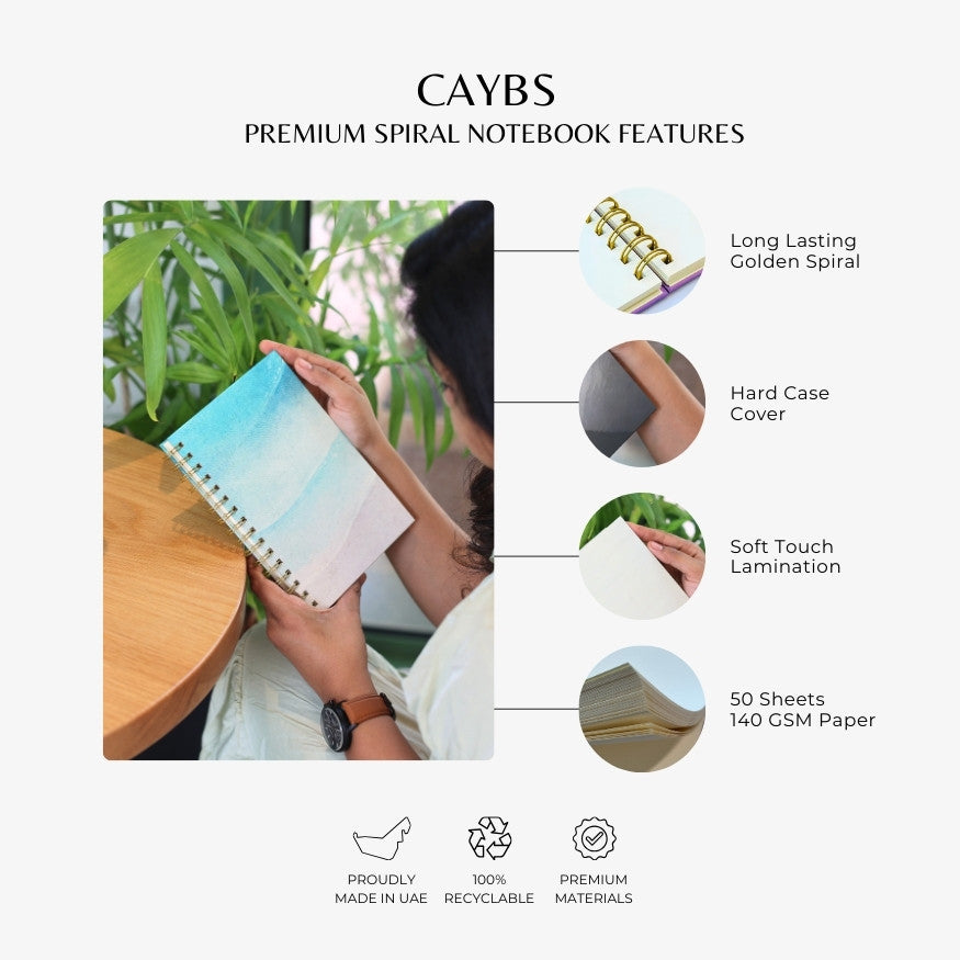 Premium Spiral Plain Notebook - Minimalist Beach Oil Painting Cover Design - A5 Size, Made In UAE