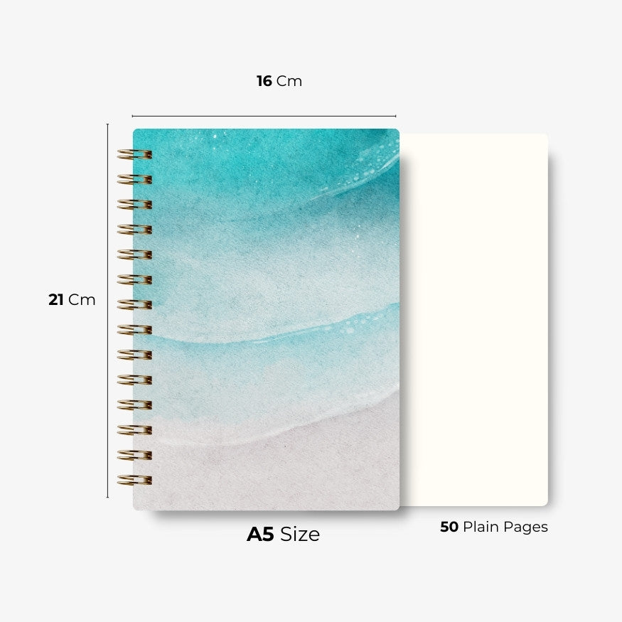 Premium Spiral Plain Notebook - Minimalist Beach Oil Painting Cover Design - A5 Size, Made In UAE