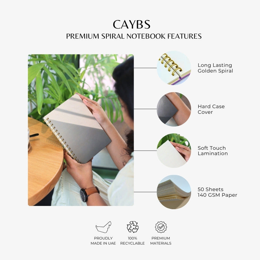 Premium Spiral Plain Notebook - Minimalist Shadow Wall Cover Design- A5 Size, Made In UAE