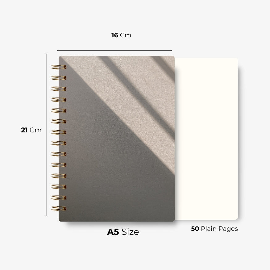 Premium Spiral Plain Notebook - Minimalist Shadow Wall Cover Design- A5 Size, Made In UAE