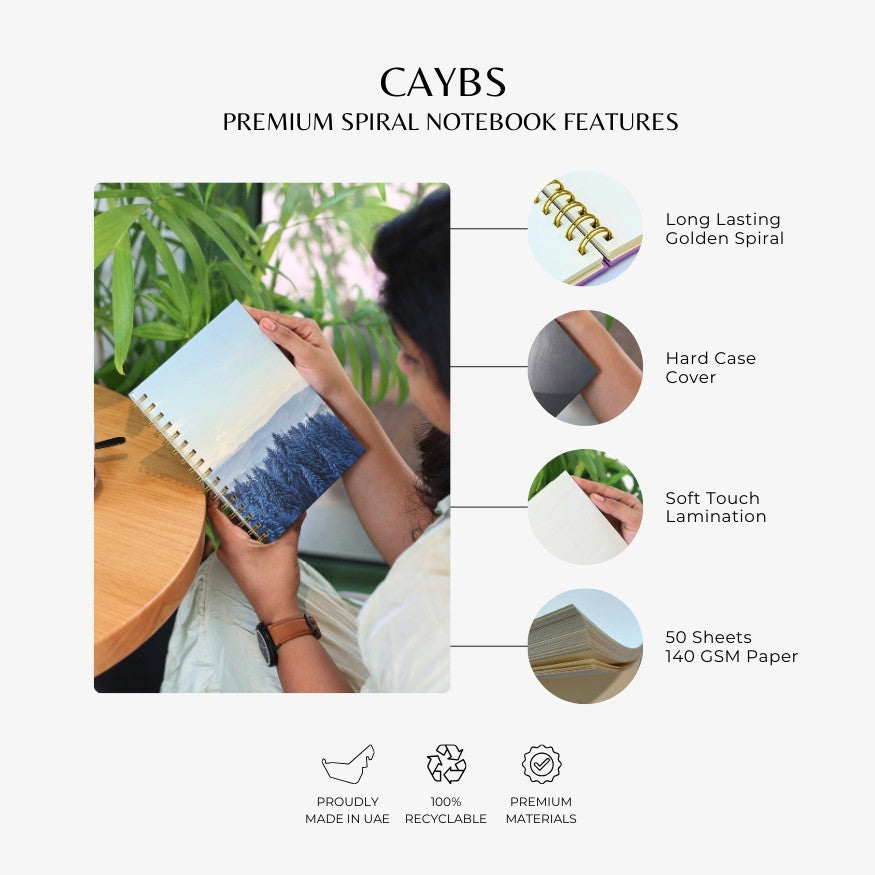 Premium Spiral Plain Notebook - Winter & Snowy Printed Cover - A5 Size, Made In UAE