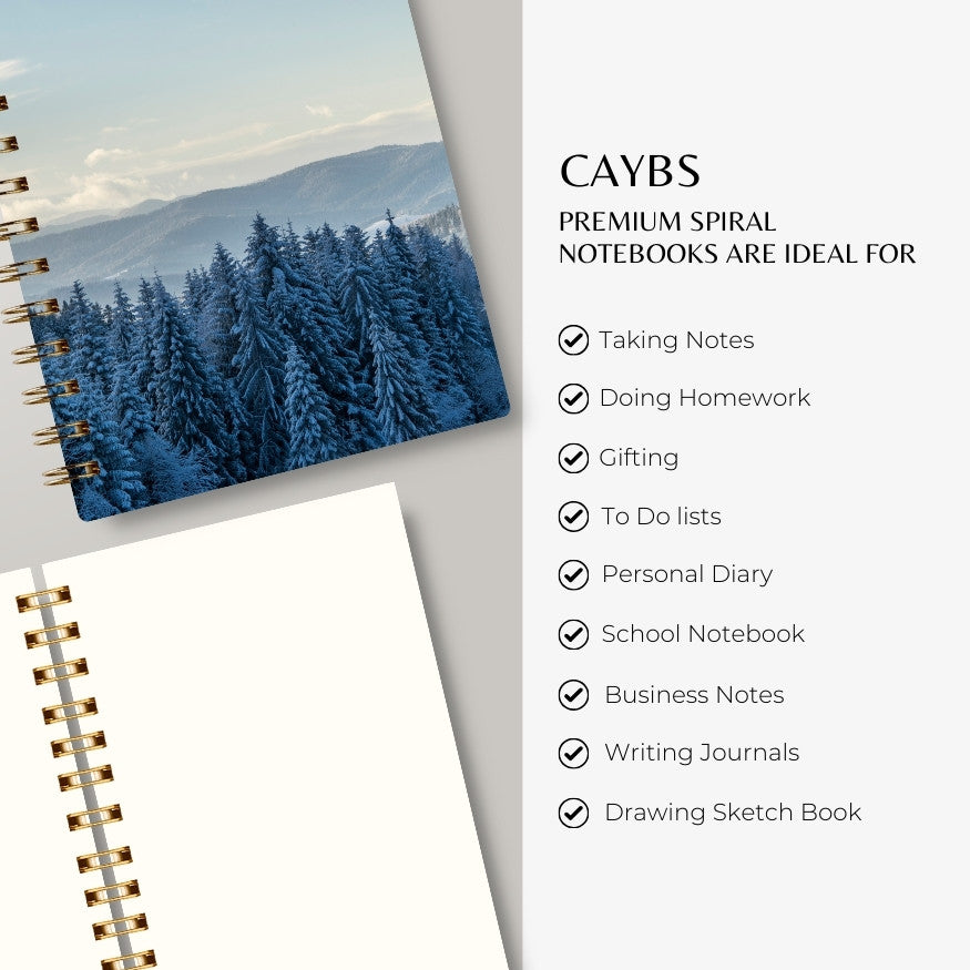 Premium Spiral Plain Notebook - Winter & Snowy Printed Cover - A5 Size, Made In UAE