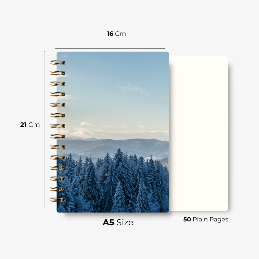 Premium Spiral Plain Notebook - Winter & Snowy Printed Cover - A5 Size, Made In UAE