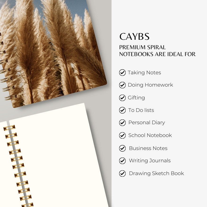 Premium Spiral Plain Notebook - Minimalist Feather Leaf - A5 Size, Made In UAE