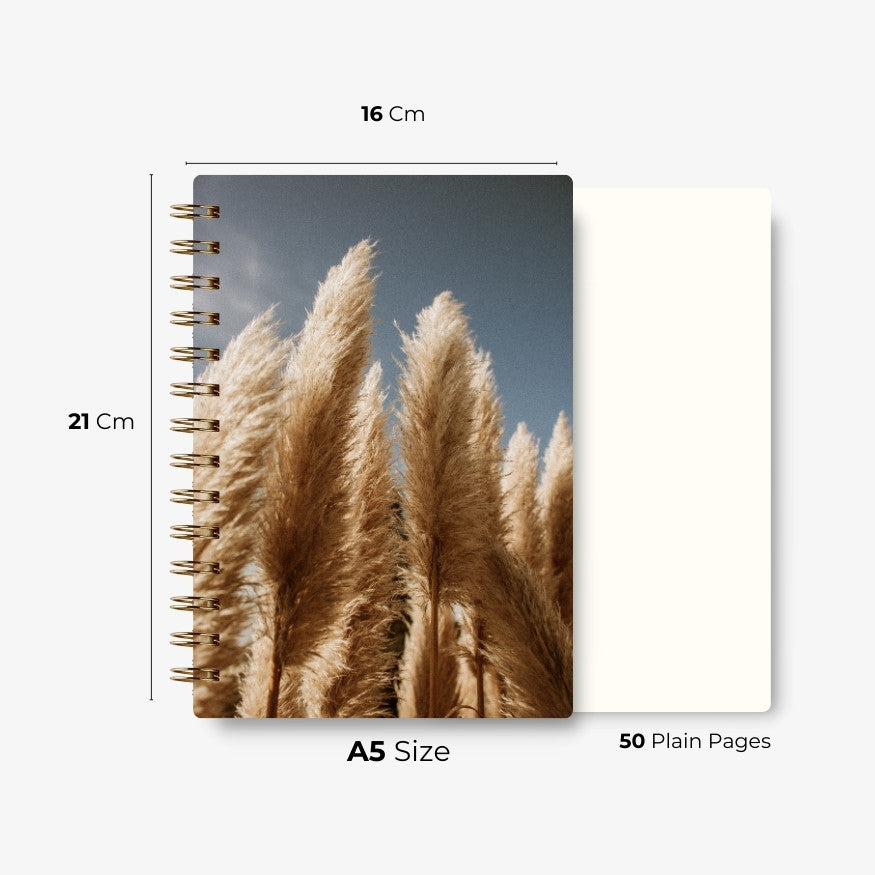 Premium Spiral Plain Notebook - Minimalist Feather Leaf - A5 Size, Made In UAE