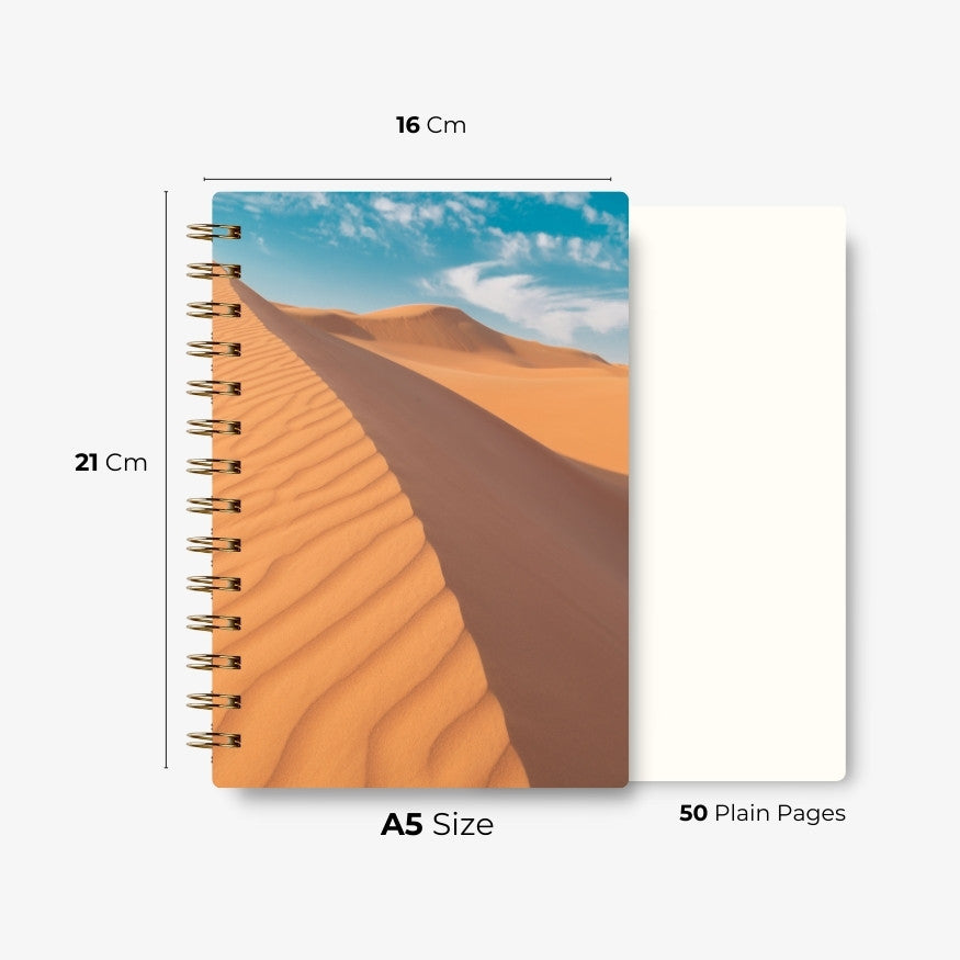 Premium Spiral Plain Notebook - Desert and Sky Printed Cover - A5 Size, Made In UAE