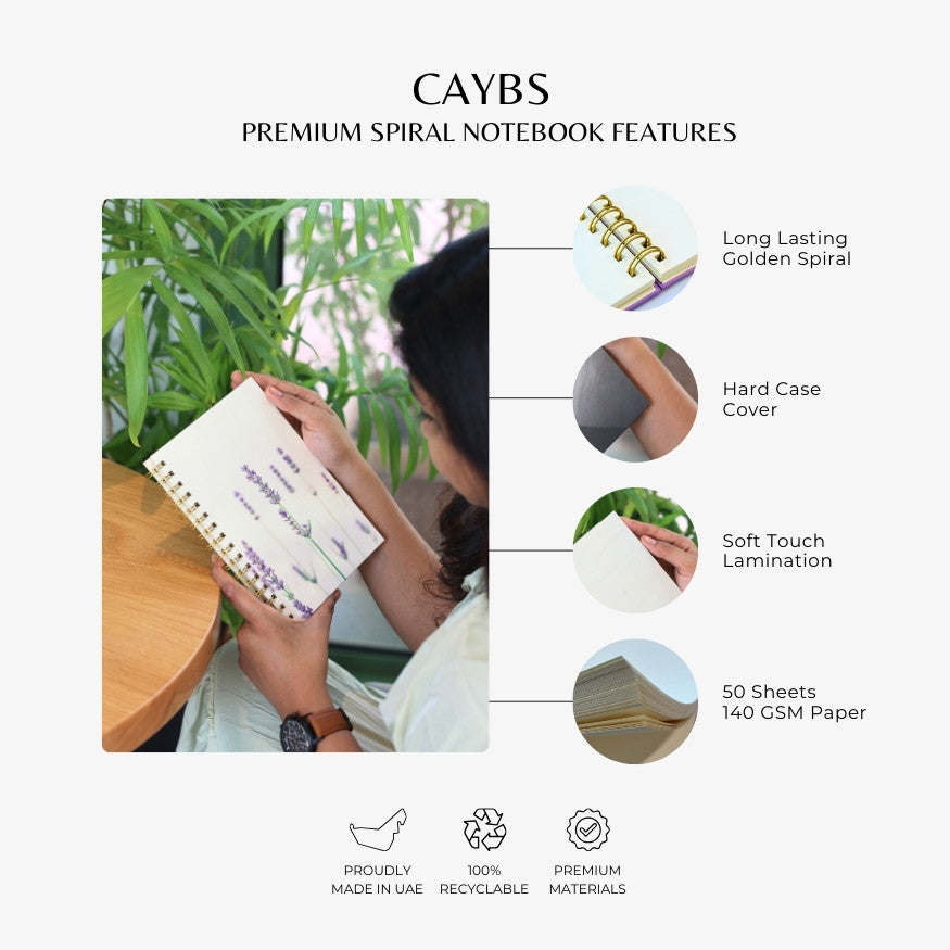 Premium Spiral Plain Notebook - Minimalist Blue Orchid Cover - A5 Size, Made In UAE