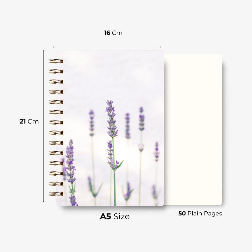 Premium Spiral Plain Notebook - Minimalist Blue Orchid Cover - A5 Size, Made In UAE