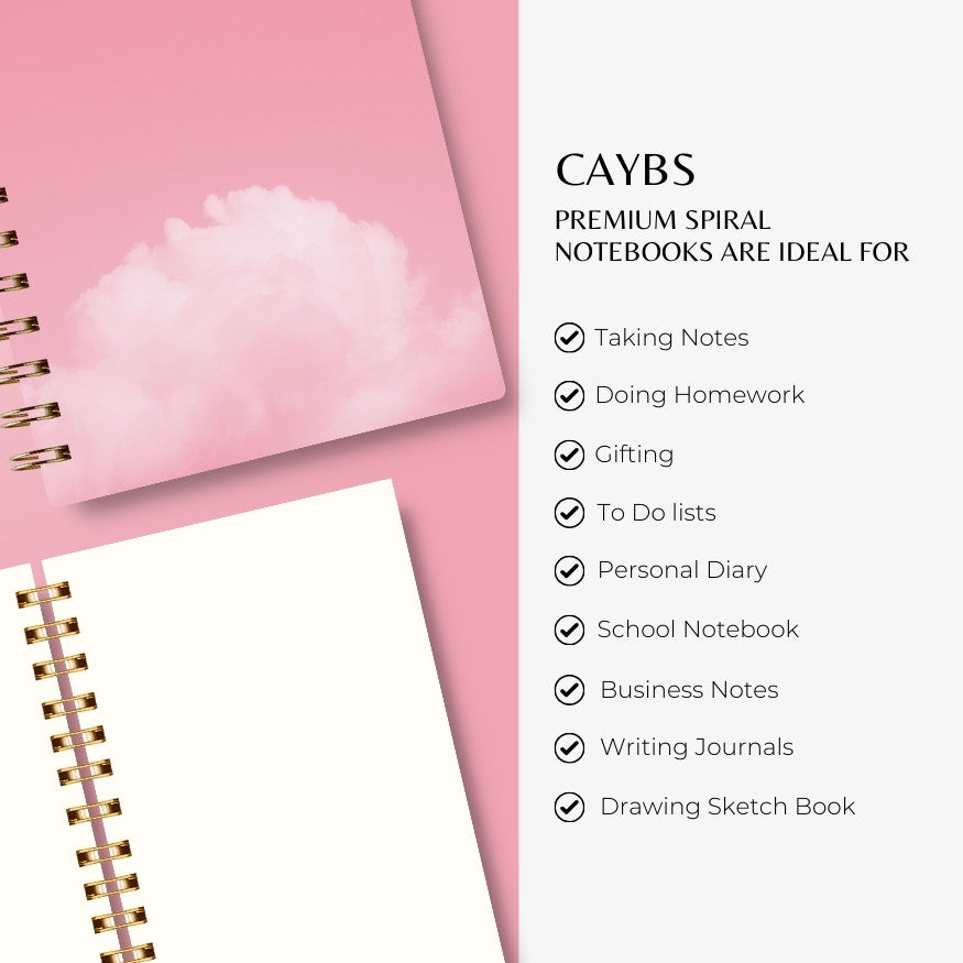 Premium Spiral Plain Notebook - Pink Sky Cover Printed - A5 Size, Made In UAE