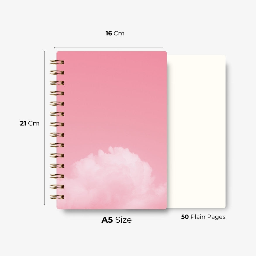 Premium Spiral Plain Notebook - Pink Sky Cover Printed - A5 Size, Made In UAE