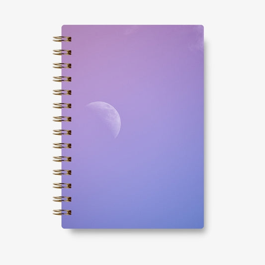 Premium Spiral Plain Notebook - Purple Moon Cover Design - A5 Size, Made In UAE