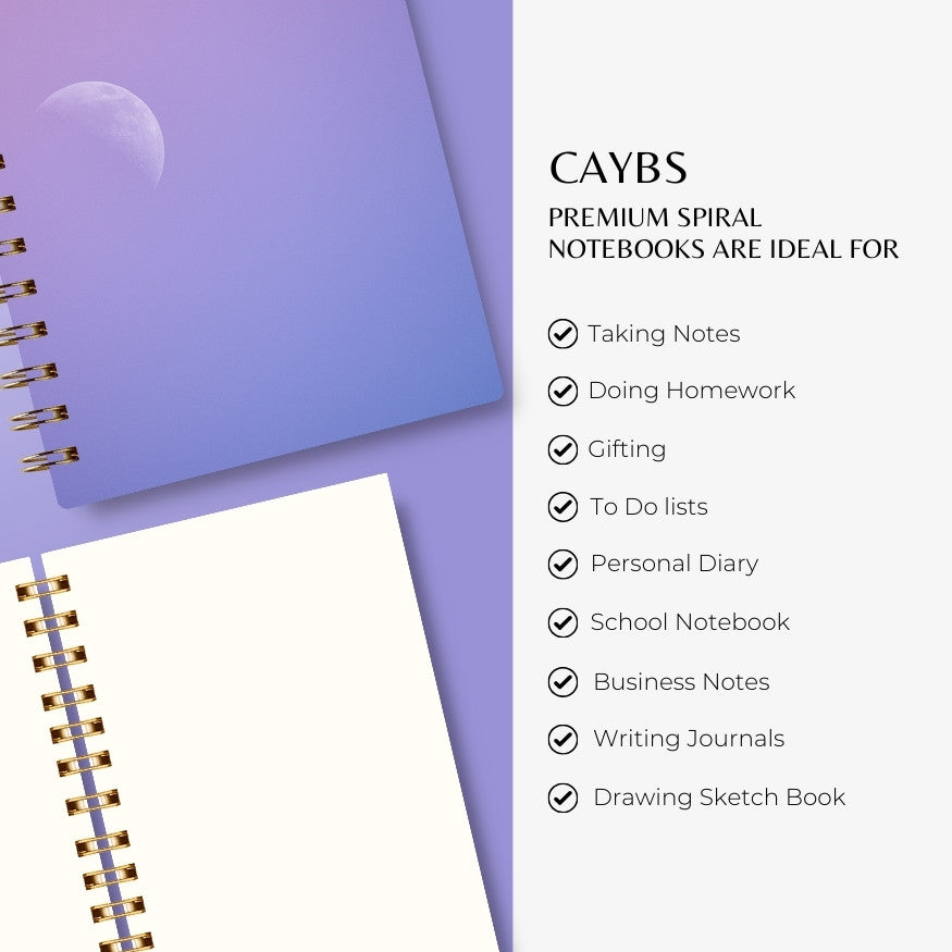 Premium Spiral Plain Notebook - Purple Moon Cover Design - A5 Size, Made In UAE