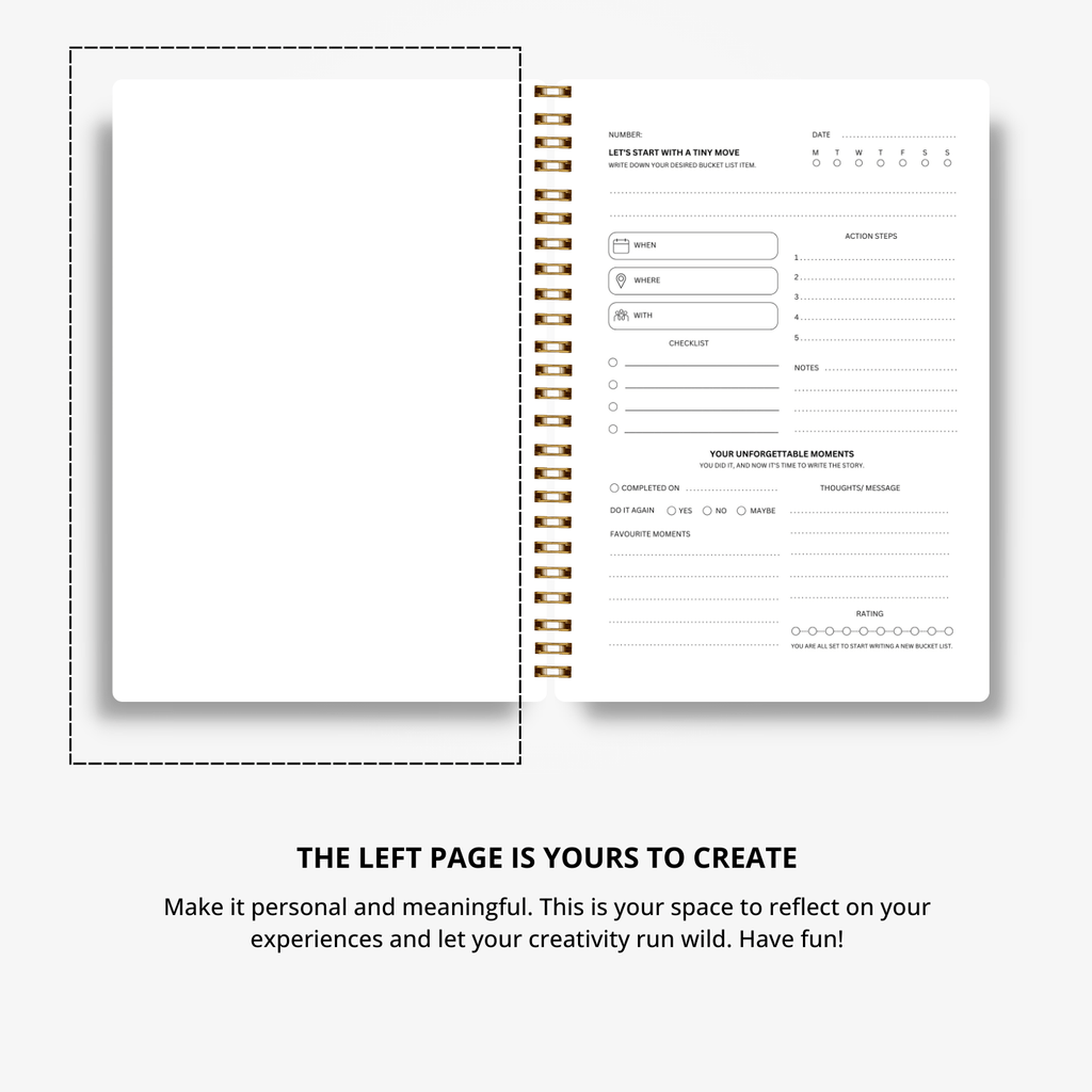 Bucket List Journal - Ivory White - Fillable Templates - A5 Size