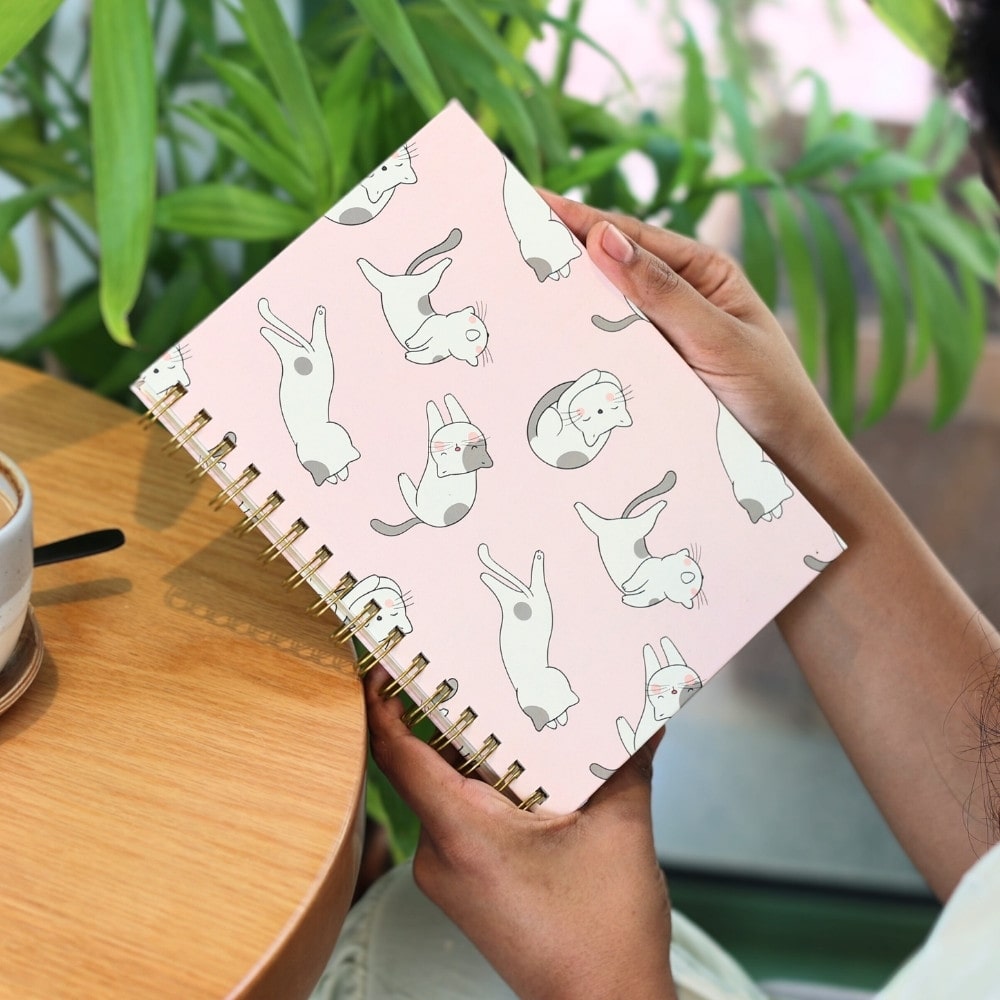 Premium Spiral Plain Notebook - Cat Pattern Printed Cover - A5 Size, Made In UAE