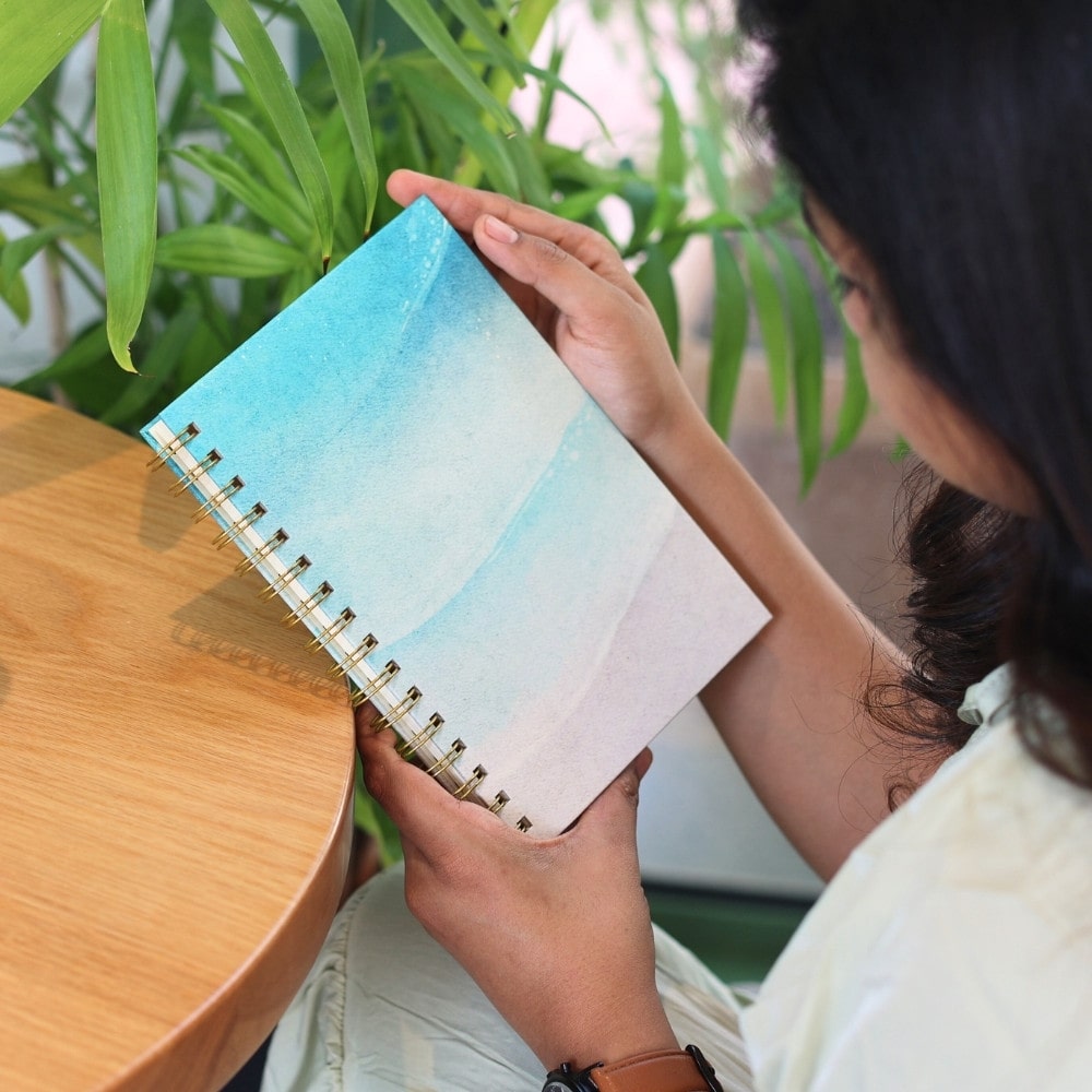 Premium Spiral Plain Notebook - Minimalist Beach Oil Painting Cover Design - A5 Size, Made In UAE