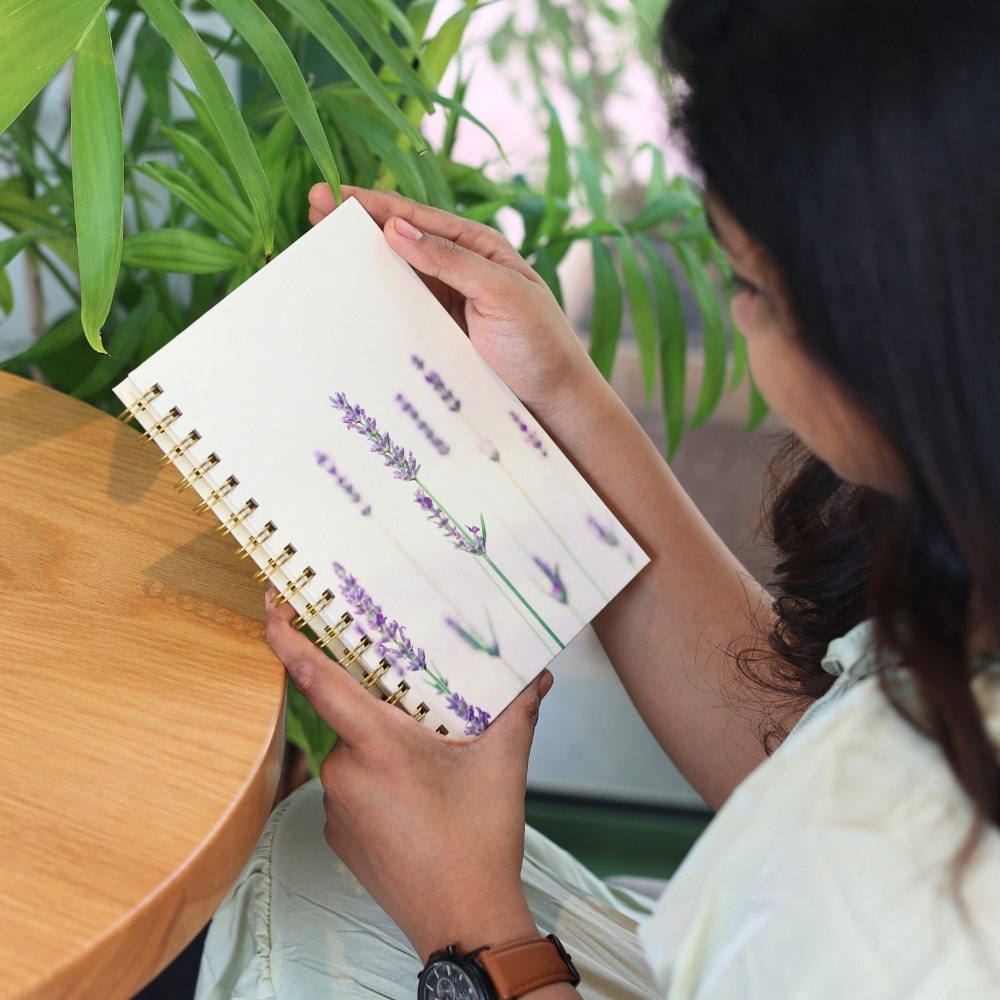 Premium Spiral Plain Notebook - Minimalist Blue Orchid Cover - A5 Size, Made In UAE