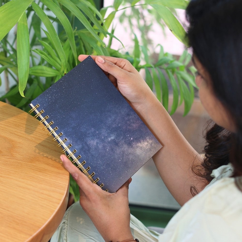 Premium Spiral Plain Notebook - Night Sky Printed Cover - A5 Size, Made In UAE