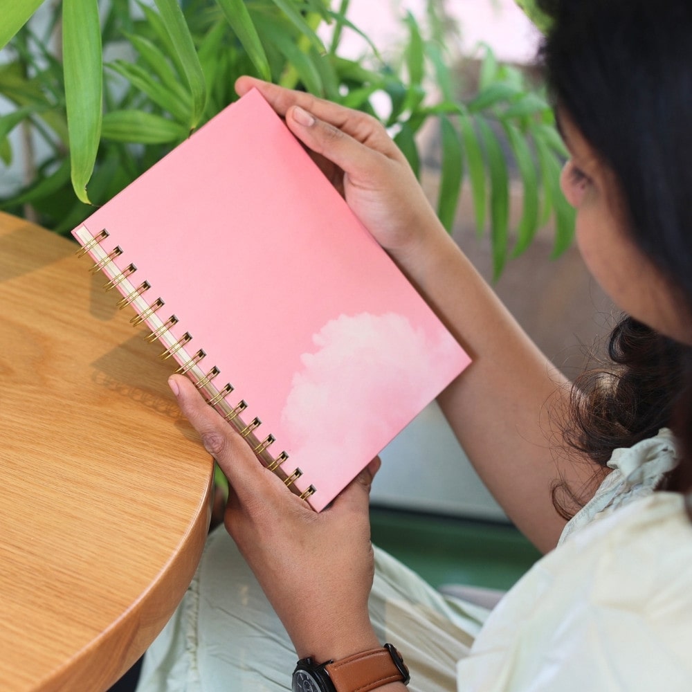 Premium Spiral Plain Notebook - Pink Sky Cover Printed - A5 Size, Made In UAE