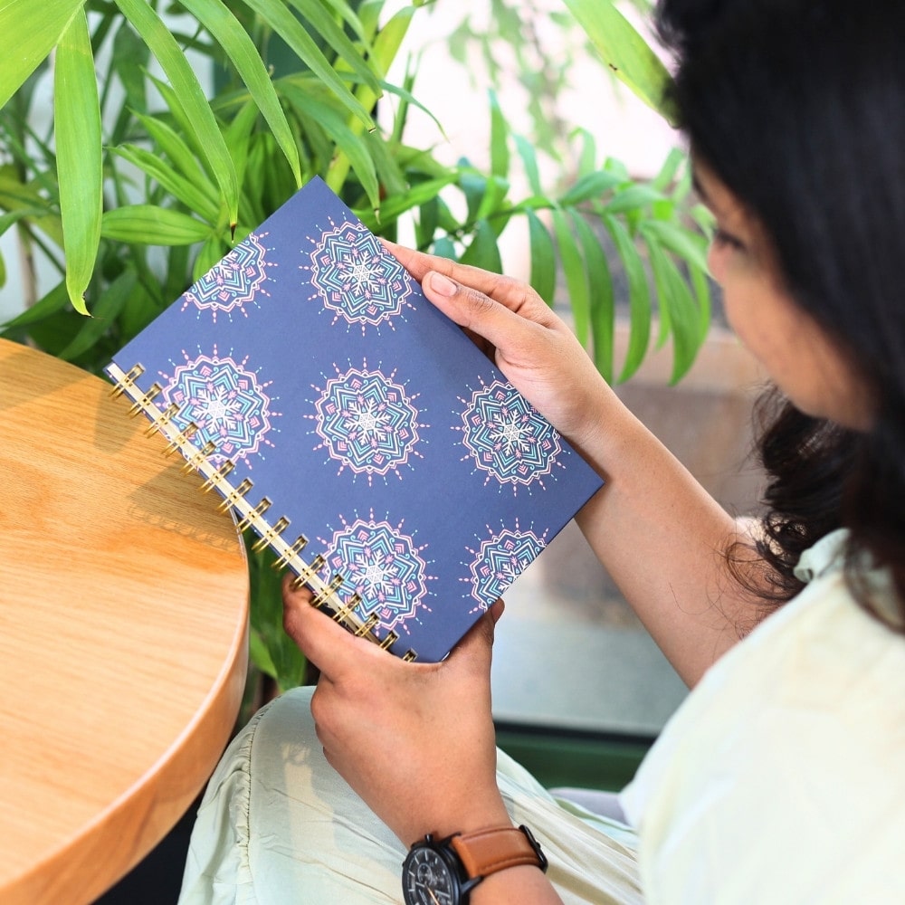 Premium Spiral Plain Notebook - Purple Kaleidoscope Cover Design - A5 Size, Made In UAE