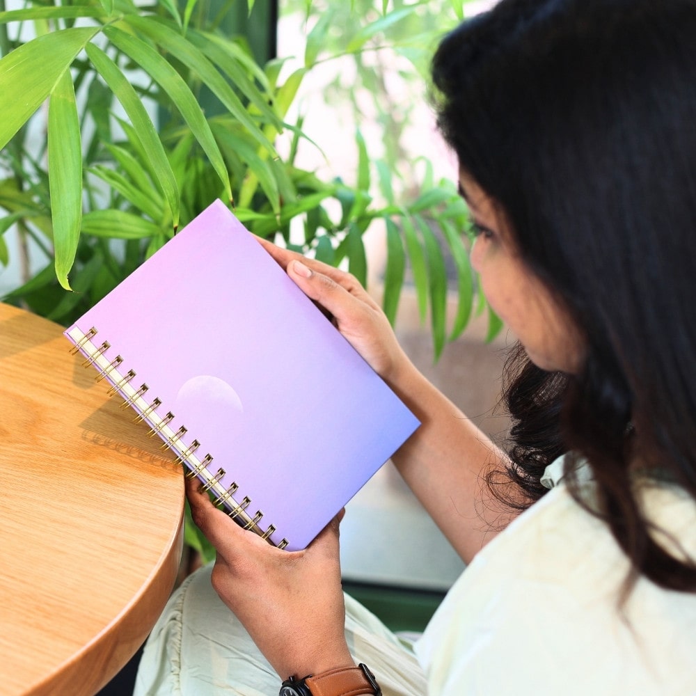 Premium Spiral Plain Notebook - Purple Moon Cover Design - A5 Size, Made In UAE